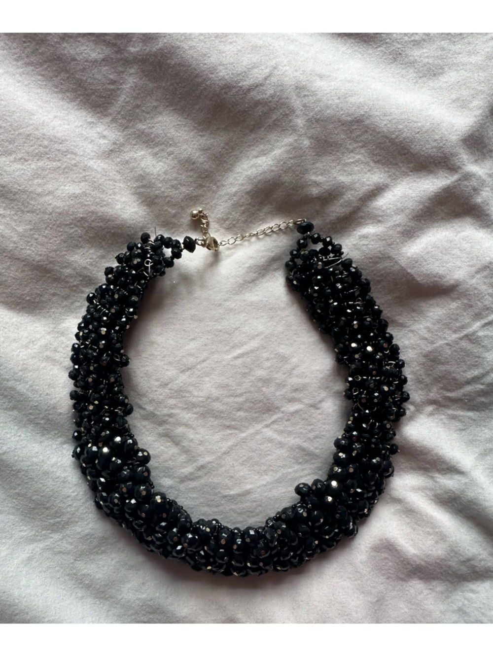 Black Beaded Statement Necklace - Elegant Choker Necklace Chunky Crystal Collar